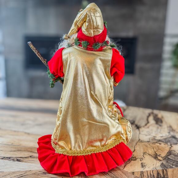 Curly Bearded Santa Claus in Red, Gold & Greenery Tree Top/Table Top Decor, 13”H - Picture 6 of 10